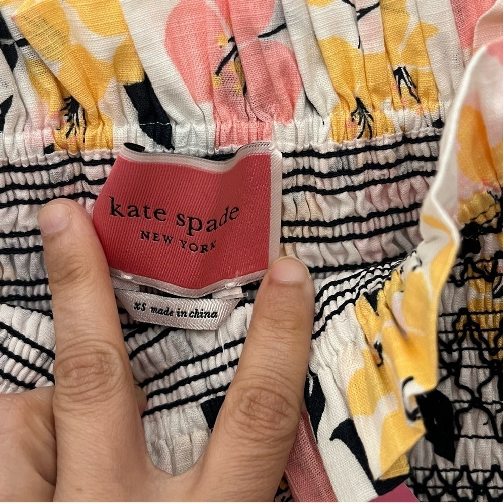 NWT KATE SPADE Lilly Blooms Floral Smocked Puff Sleeve Top | size XS - Picture 5 of 12